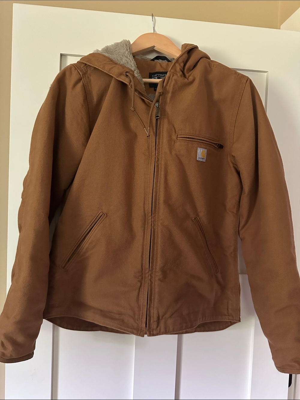 Carhartt Men's Tan Hooded Canvas Work Jacket